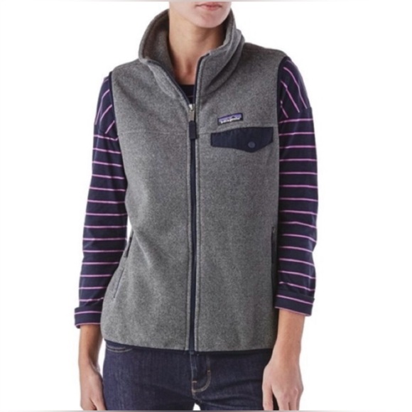Patagonia Snap-T Synchilla Fleece Vest, Gray/Navy Blue, Women’s Medium - Picture 7 of 9